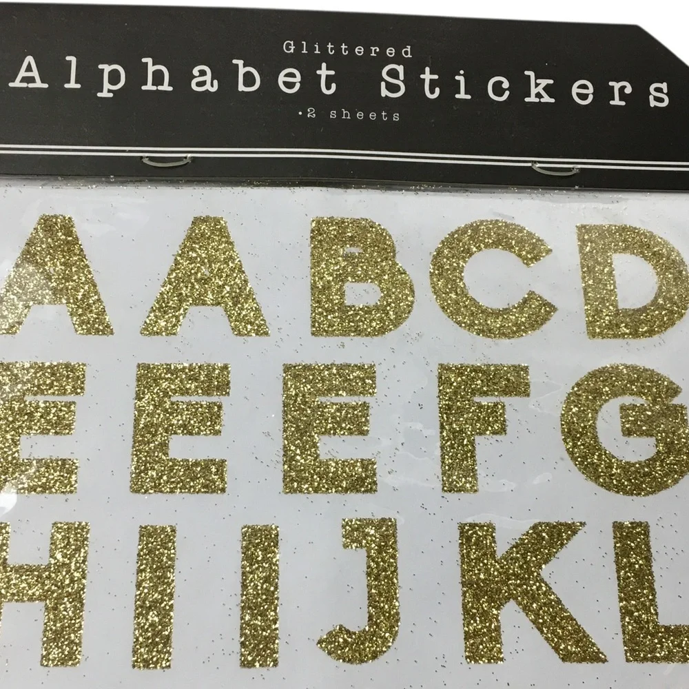 Alphabet Gold Glitter Stickers 4 Sheets 70 Total School Homeschool Uppercase NEW